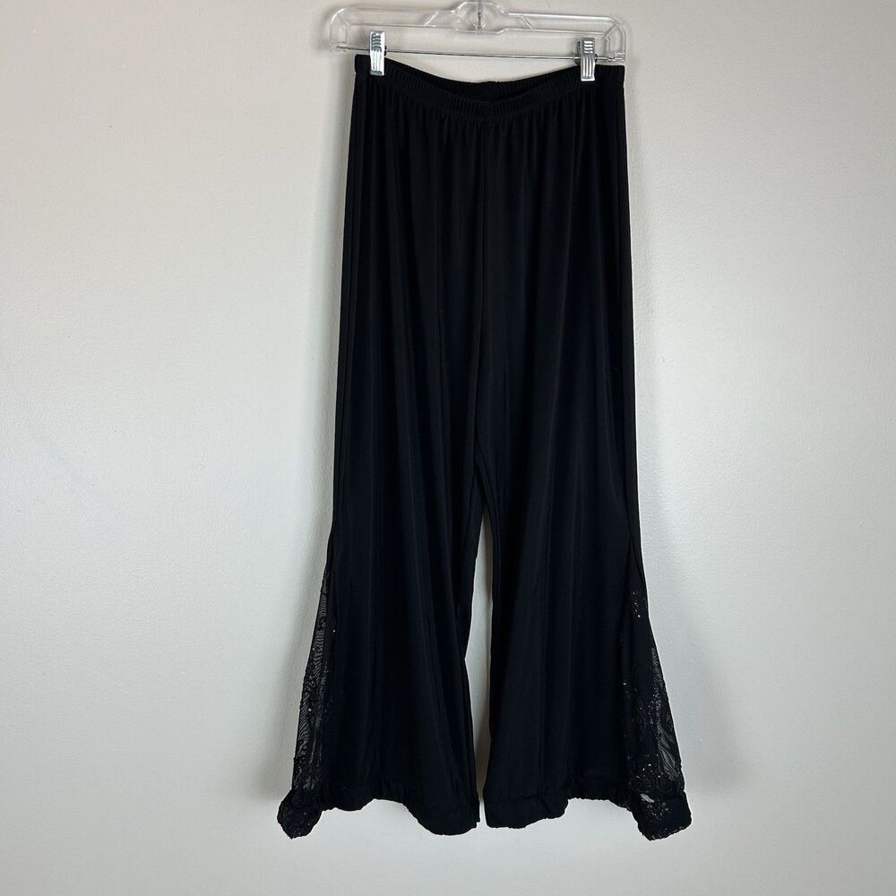 Vintage 14W Wide Leg Pants Slinky Black Wearable Art Beaded Mesh Whimsigoth